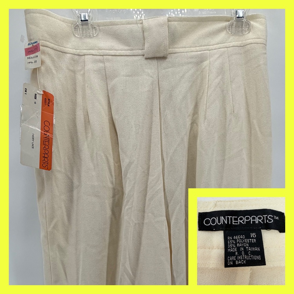 VTG 90s Counterparts High Waisted Pleated Trousers Ivory Lace Size 16 NWT Taper